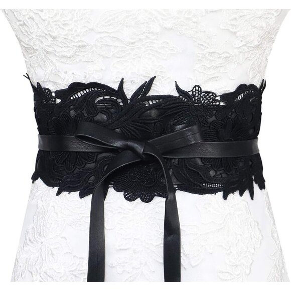 Womens Faux Leather Lace Wrap Belt Wide Boho Waist Band for Dresses and Outfits main image 7